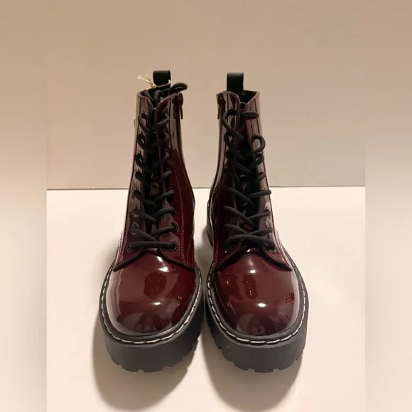 Sincerely Jules Burgundy Lace-Up Boots - Picture 1 of 7
